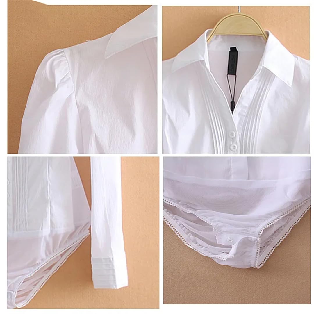 Body de manga larga para mujer, con botones de solapa, ajuste entallado