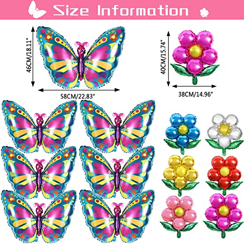 Benospace 12 Pcs Butterfly Flower Balloons, Colorful Spring Summer Floral Theme Aluminum Foil Balloon Fairy Floral Theme Mylar Balloon For Birthday Party Supplies Baby Shower Decor Wedding Decorations #TOP1
