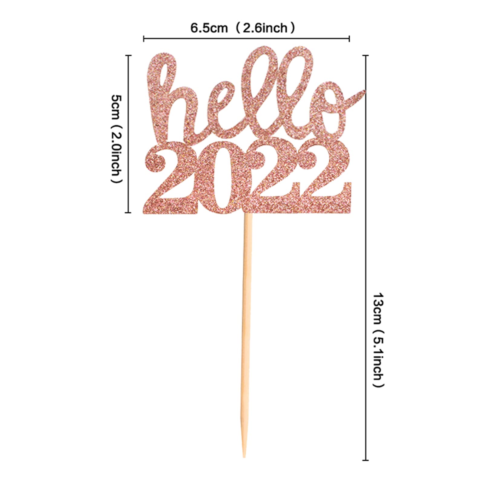 30pcs Rose Gold Glitter Hello 2022 Cupcake Toppers Number Food Picks 2022 New Year Graduation Birthday Party Supplies Decorations (Rose Gold)
