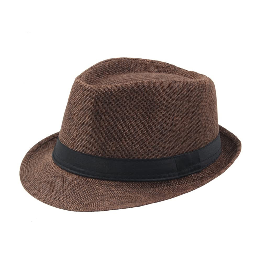 ohfruit Męska klasyczna czapka Fedora z szerokim rondem, lniane kapelusze Panama, dżentelmen jazz czapka na plażę imprezę na świeżym powietrzu kawa