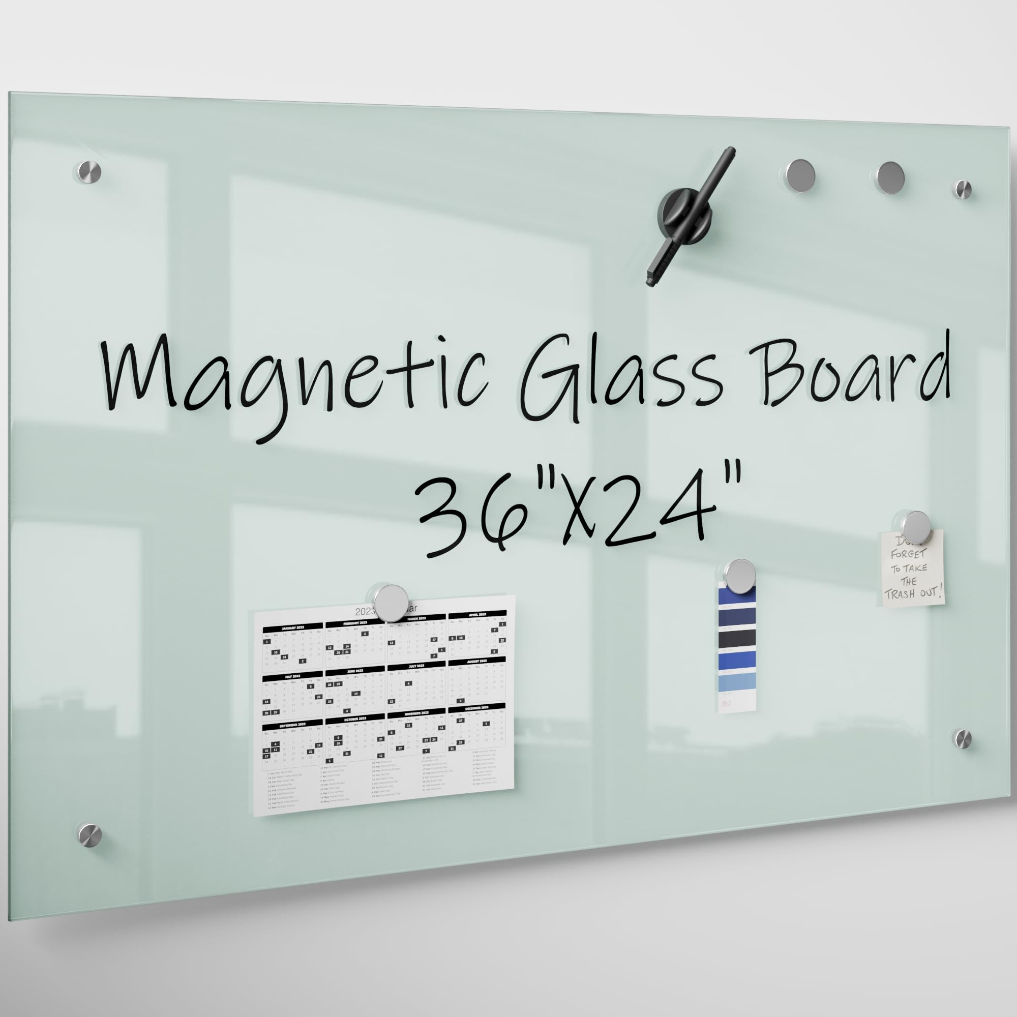R&G Pizarra blanca de cristal magnética, 36 x 24 pulgadas, tablero de borrado en seco, superficie blanca sin marco, incluye tablero, imanes, 1 marcador y un borrador, para el hogar y la oficina