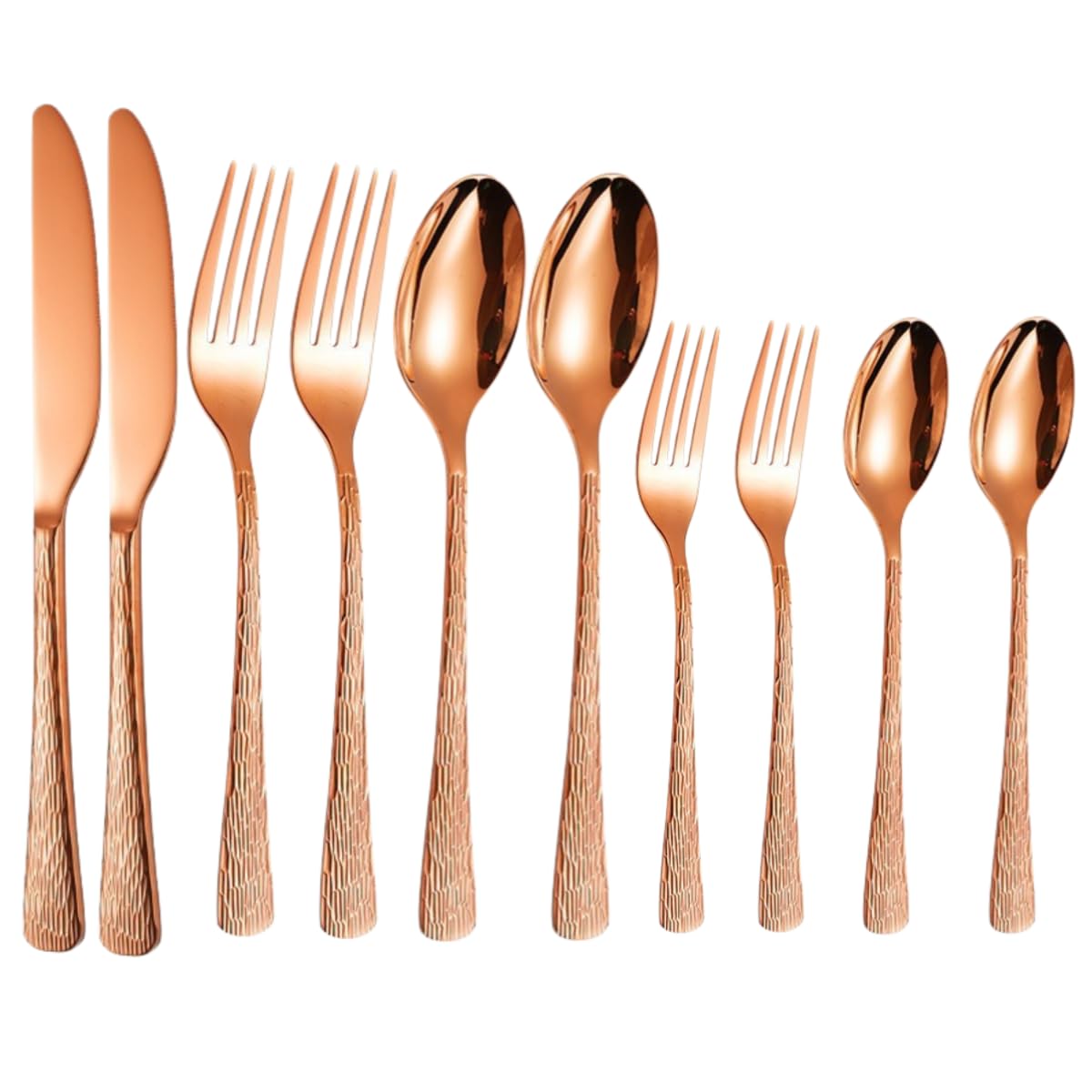 Cubiertos Acero Inoxidable 410 Con Vetas Ma ra Oro Rosa 4 Juegos | Cuchillos tenedores y cucharas reutilizables y reforzados para uso doméstico