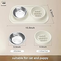 Vista 6 de Cuencos de comida para gatos de silicona impermeables, cuencos dobles de alimentación lenta de acero inoxidable y silicona, borde elevado