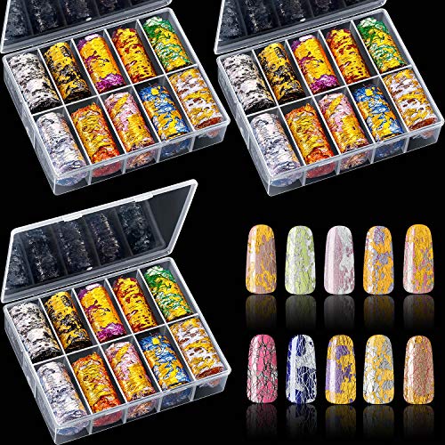 30 Pieces Mesh Nail Art Sticker 3D Net Line Foil Nail Decals Hollow Mesh Sticker Net Strip Nail Art Decoration in 3 Boxes for Women Girls DIY Manicure Salon Supplies, 10 Colors