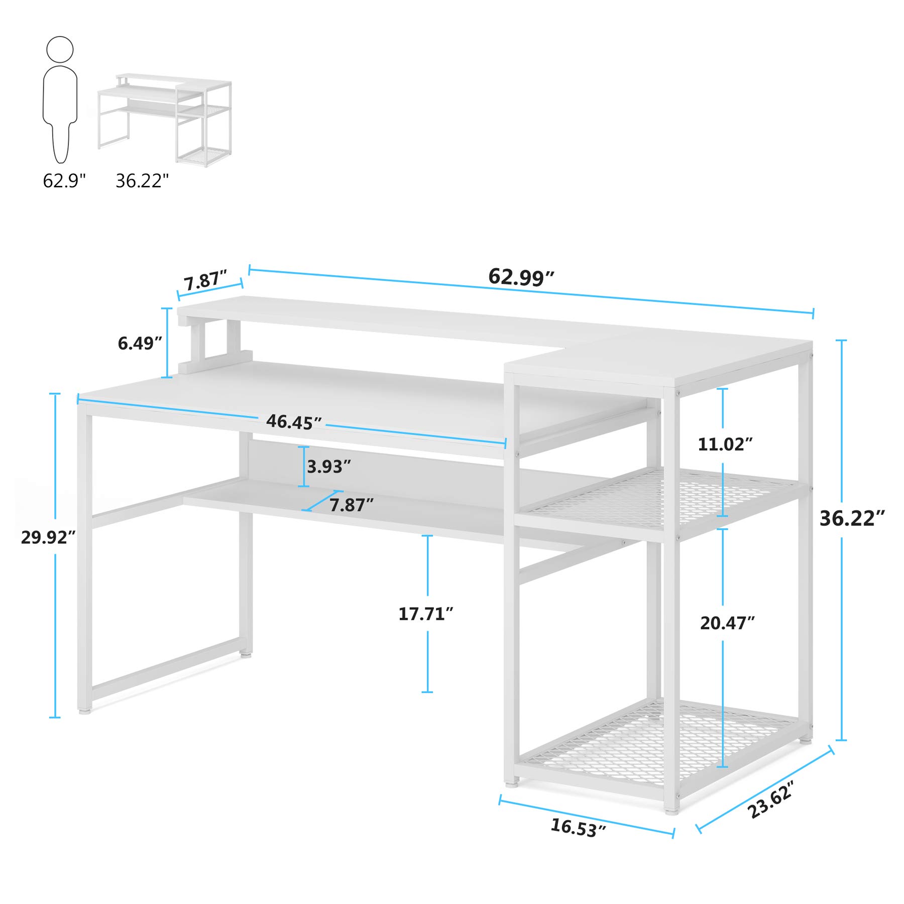 Tribesigns Computer Desk with Hutch and Storage Shelves, 63 inch Large