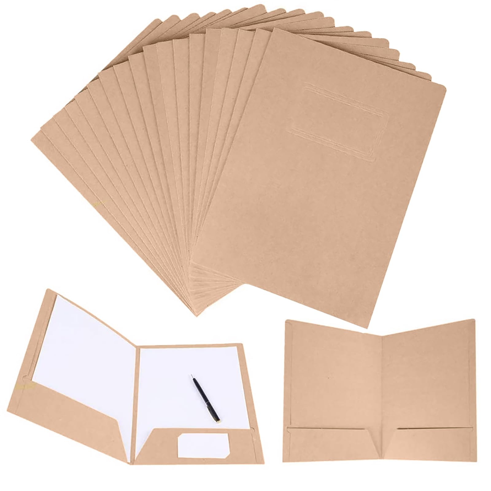 Chemise Documents A4, 20 Pièces Chemises à Projet A4, Dossier Carton avec 2 Poches, Dossier Rangement Documents Carton, Chemise Kraft Dossier, pour Société, Bureau, Maison, Scolaire