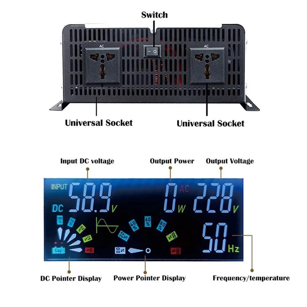 Inversor Inversor De Onda Sinusoidal Pura 3000W 5000W 6000W Potencia De 12V/24V/48V A 220V-230V 50Hz Convertidor Solar Coche Portátil Fuera La Red(5000W Remote,48V)