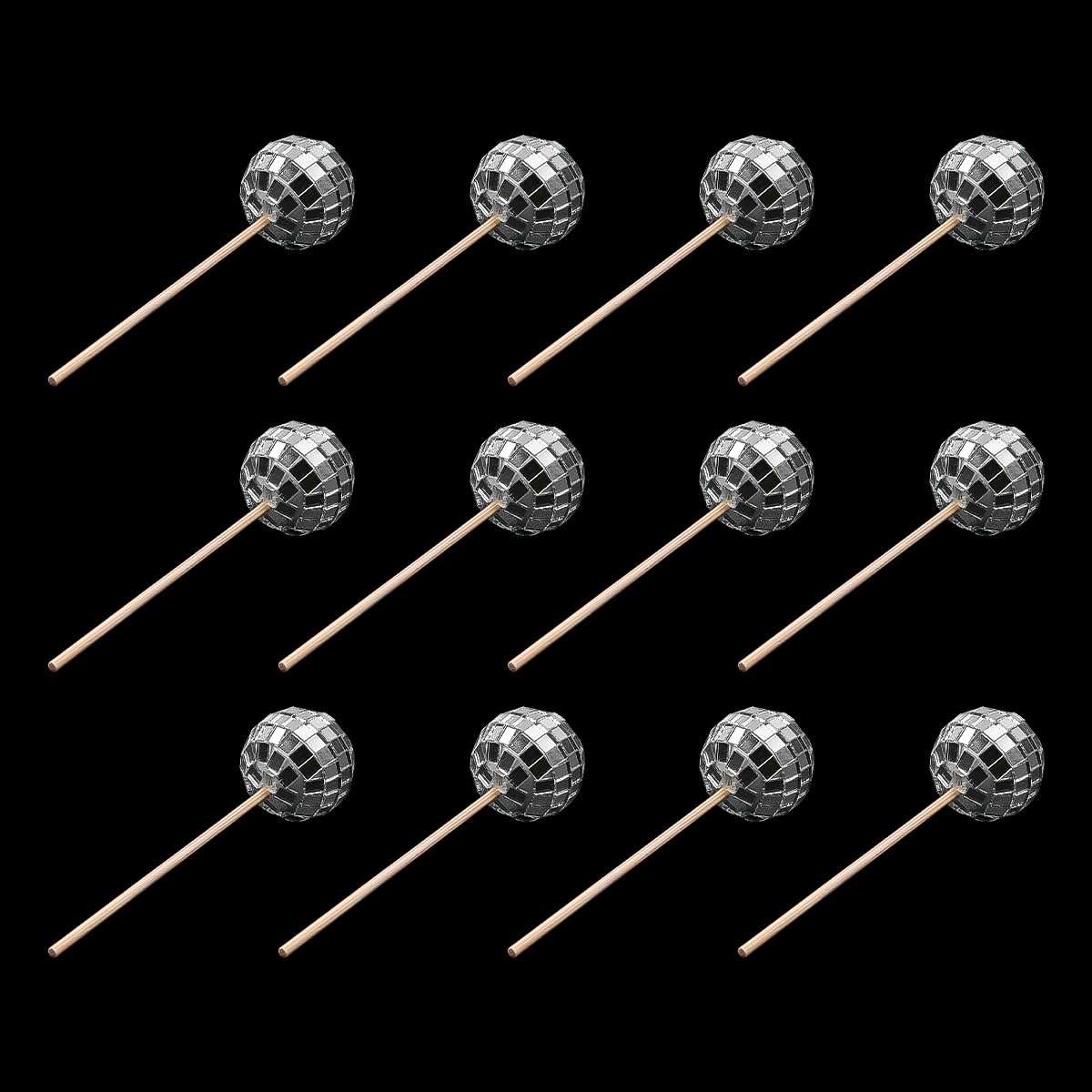 POFET 12PCS Mini Disco Ball Cake Decorating Inserts Disco Ball Cake Topper for Cake Decorations Cupcake Decor Dessert Accessories Disco Party Ornament