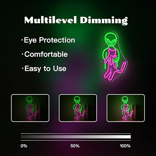 Miniatura 5 de Ineonlife Letrero de neón de gato de alienígena, divertido gato verde y rosa, letreros de neón para hombres, cueva, luz LED, decoración de pared,