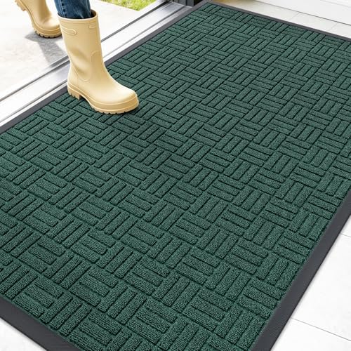 Image of OLANLY Front Door Mat Outside Entrance 47x32, Absorbent, Heavy Duty Sturdy Natural Rubber Doormat Indoor Outdoor, Non-Slip, Stain and Fade Resistant, Low Profile Floor Mat for Entryway, Black Green