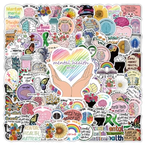 Mental Health Awareness Stickers - 100PCS Vinyl Decals for Adults, Therapists - Health Gifts