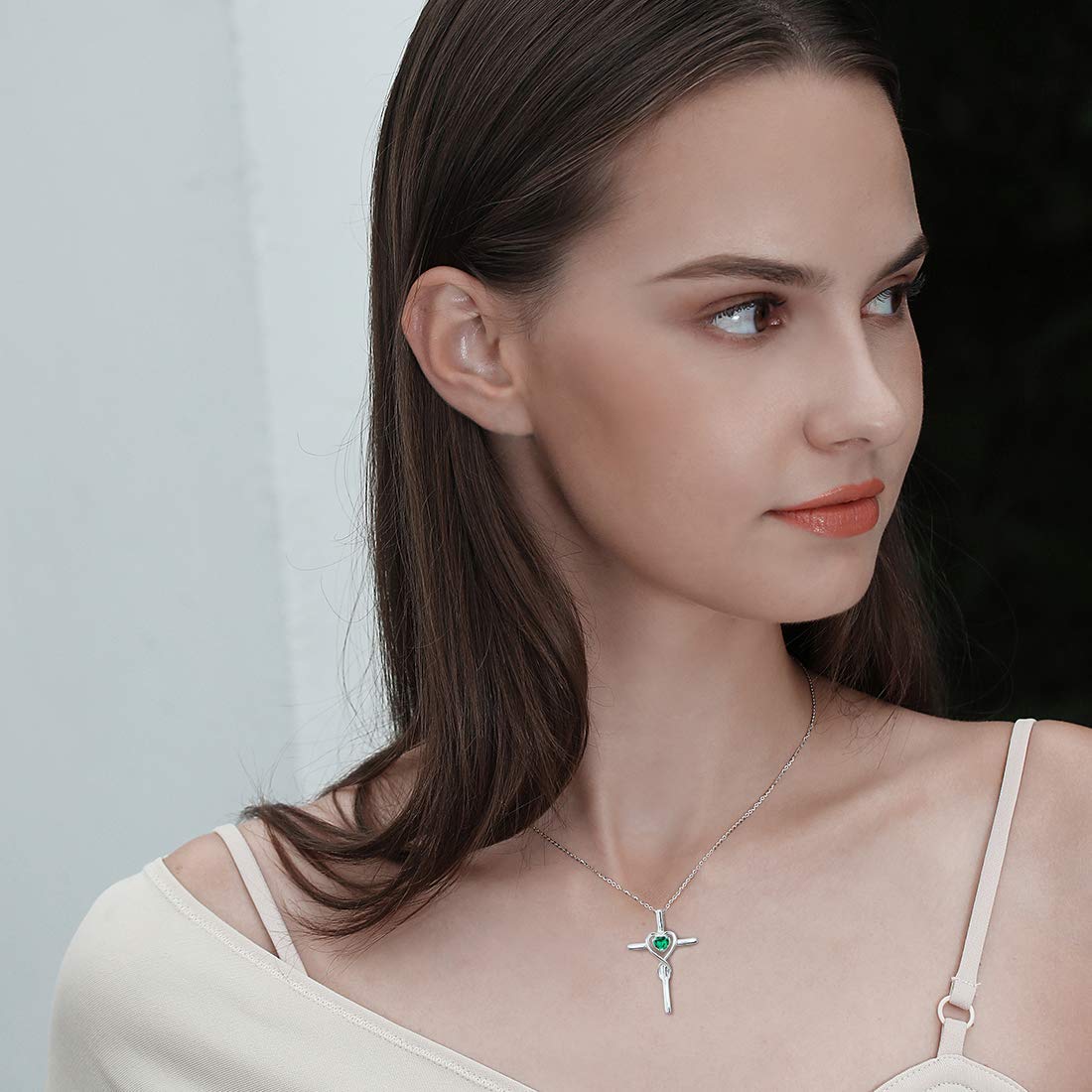 FANCIME Collar con Colgante de Cruz Cristiana Infinito corazón para Mujer de Plata de Ley 925 y Piedras Preciosas Sintéticas/Naturales - Longitud Cadena: 40 + 5 cm