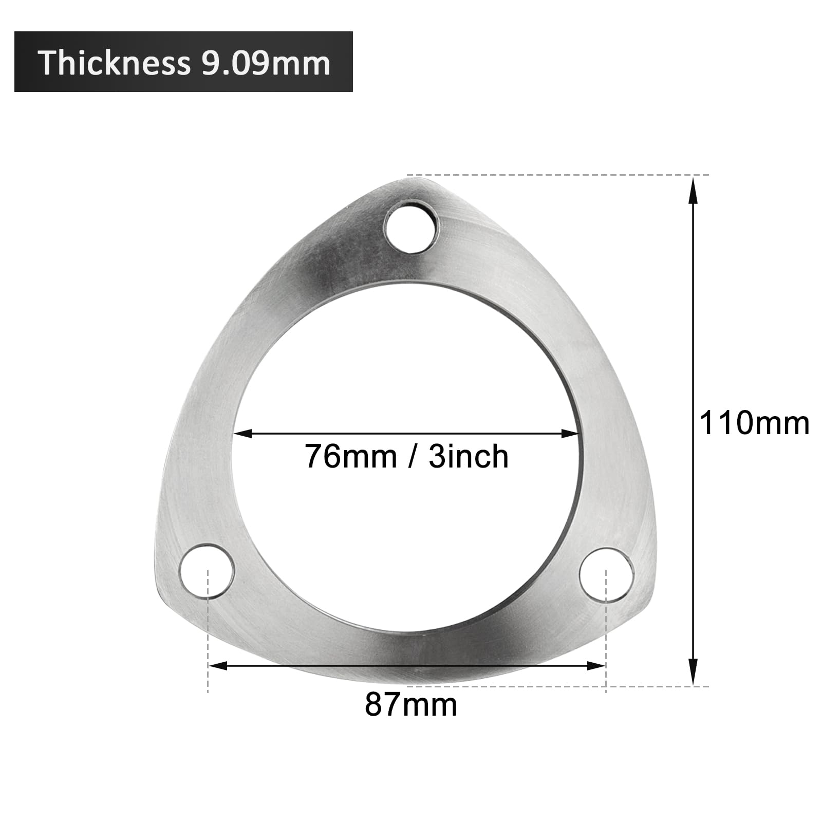 3Pollici Kit Collegamento Flangia Scarico Triangolare 76mm - 2 Flange Guarnizione Bulloni Inox - Universale per Tubo di Scarico Silenziatore Turbo Intercooler - Anticorrosione