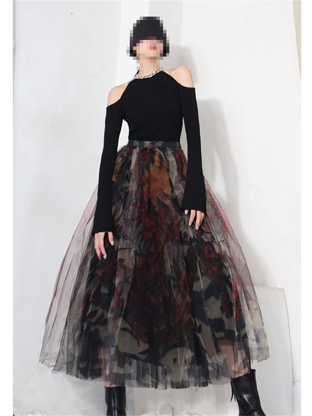 Gonne in Tulle Irregolari a Vita Alta per Donna Gonna Lunga in Rete di Pizzo Gonne Lunghe a Trapezio Primaverili Black S