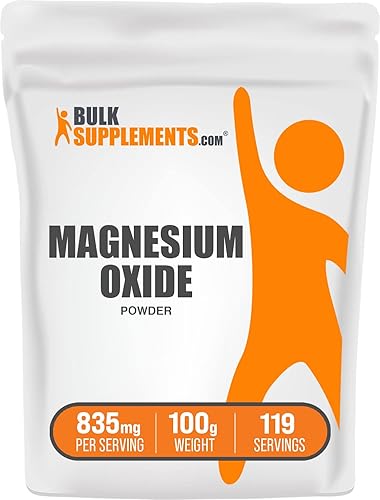 BulkSupplements. com Polvo de óxido de magnesio Suplemento de óxido de magnesio, óxido de magnesio 500 mg Sin gluten, 835 mg (500 mg de magnesio)