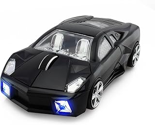 Wireless Sports Car Mouse Computer Gaming Mice Mirror Painting Surface AA Battery Powered 2.4GHz USB Adapter Shiny Mouse (Black)
