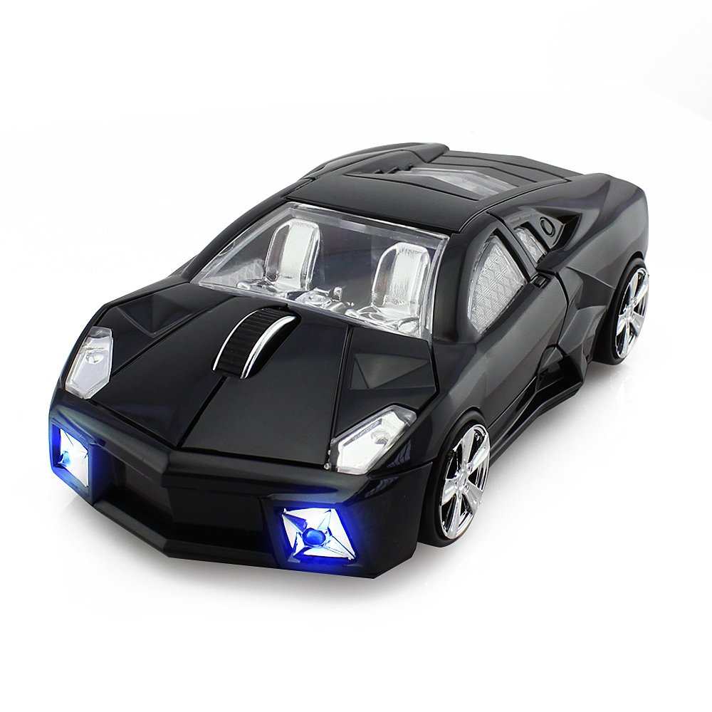 Wireless Sports Car Mouse Computer Gaming Mice Mirror Painting Surface AA Battery Powered 2.4GHz USB Adapter Shiny Mouse (Black)-image-34