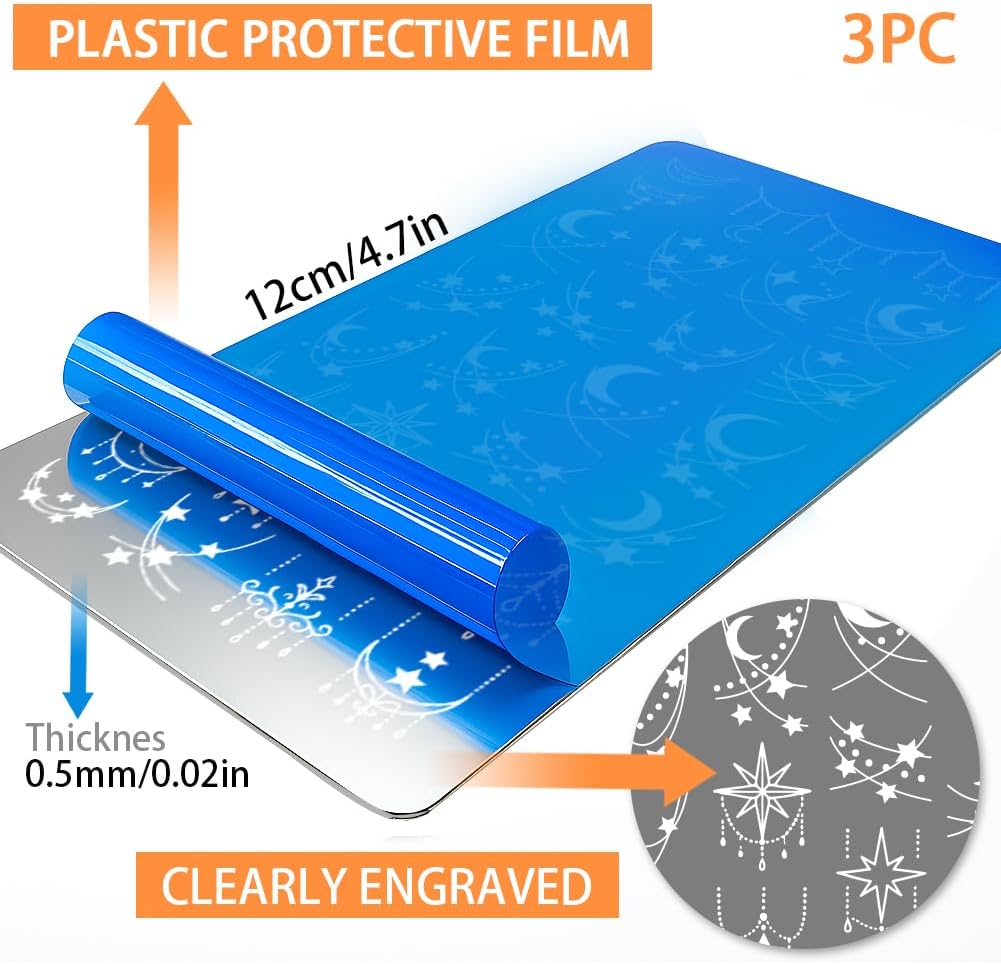 PH PandaHall 3pcs Moon Star Nail Stamping Plates, Mysterious Star Moon Line Nail Art Templates Stainless Steel Image Plate Art Stencils with Tools for Women DIY Print Manicures Salon Design Supplies