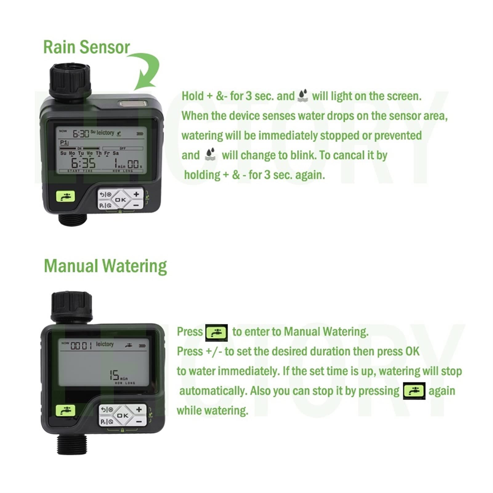 Wassertimer Bewässerung Timer mit Regensensor -Bewässerung Timer wasserdichtem Wasserstandssensor Automatischer Bewässerungssystem Bewässerung Controller Schlauchtimer (Color : 355-WATERTIMER)