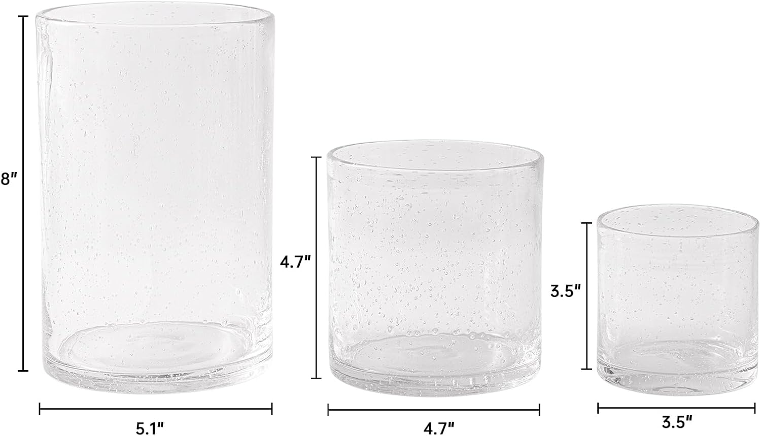 Hurricane Candle Holder Set of 3 Clear Candle Holders for Pillar Candles, Seeded Bubbles Glass Candle Holder for table centerpiece, Glass Cylinder Vases for Home, Patio and Wedding 8"4.7"3.5"H - Image 2