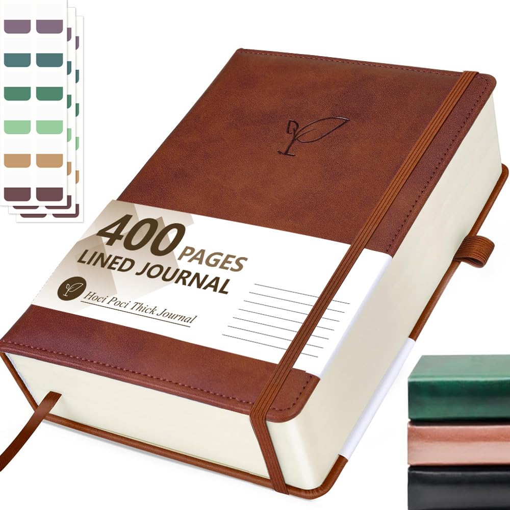 Hoci Poci 400 Pages Lined Journal Notebook, 5.8" x 8.4", Brown