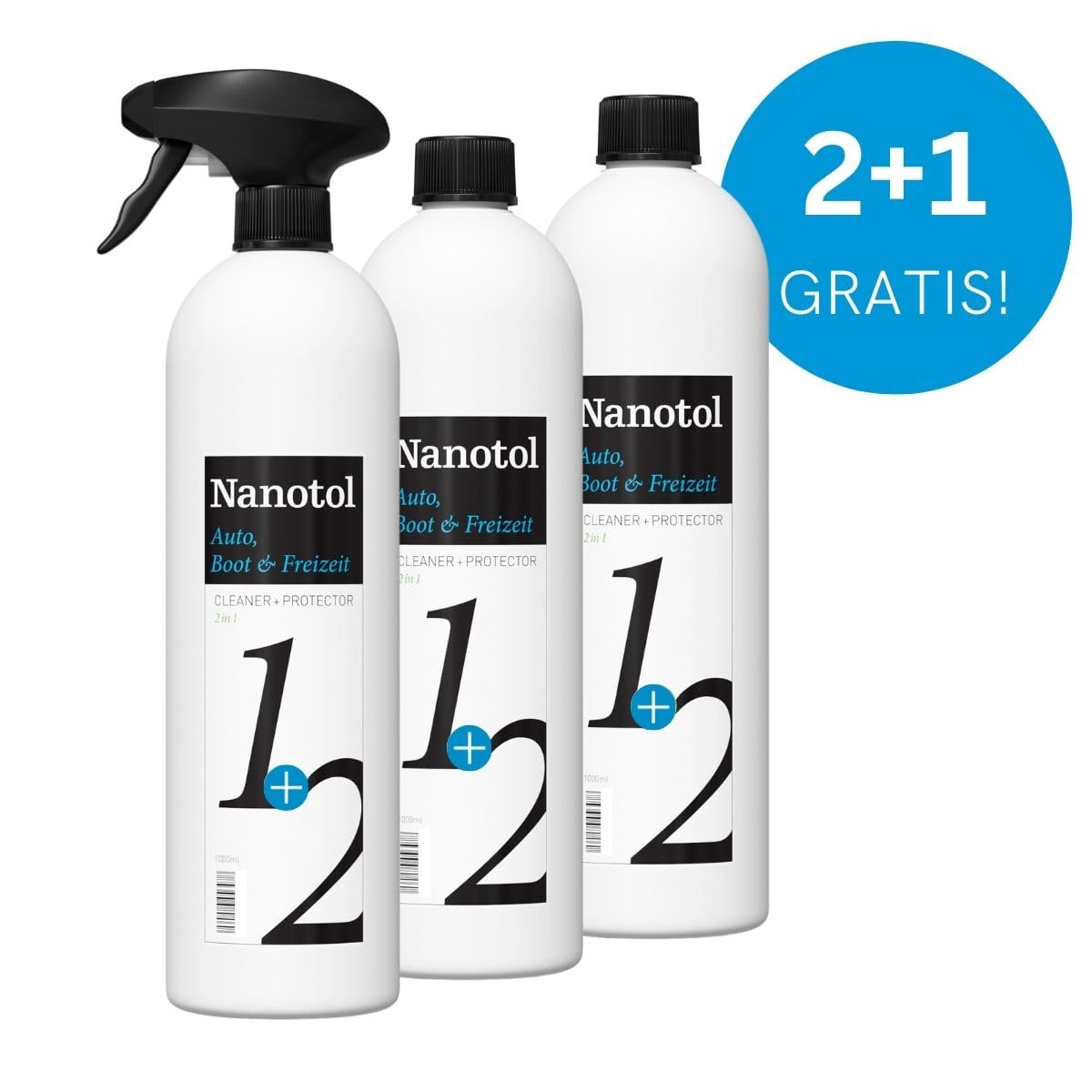 Nanotol 2in1 Auto Cleaner & Protector – Reinigung und Nano Versiegelung für Lack, Glas & Kunststoff, Scheibenversiegelung Auto – 2+1 Gratis, 3 x 1000 ml