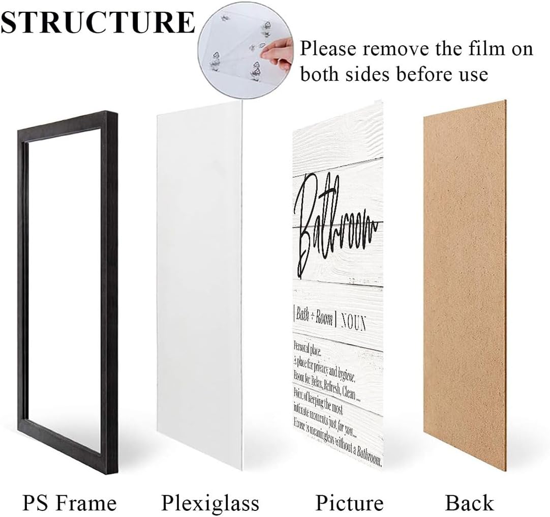Merrleem Bathroom Sign Canvas Wall Art Print, Black and White Bathroom Decor, Restroom Picture, Toilet Poster Wall Decor (Framed, 10L x 8W) - Image 3