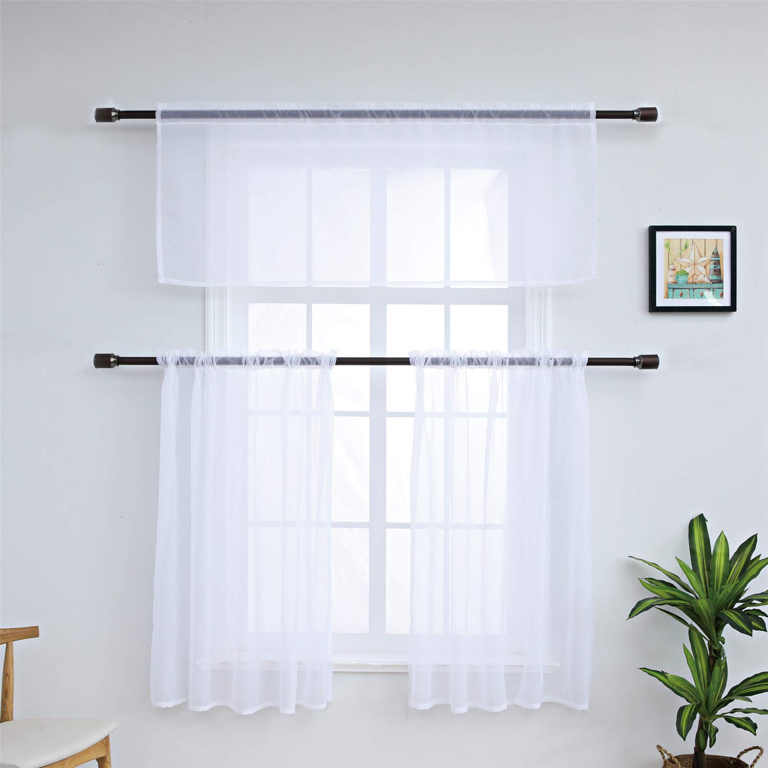 Lot De 2 Rideaux Brise-bise Dentelle – Semi-transparents, Style Campagne, Pour Fenêtres De Cuisine/salon (vert, 75x150cm) - 10