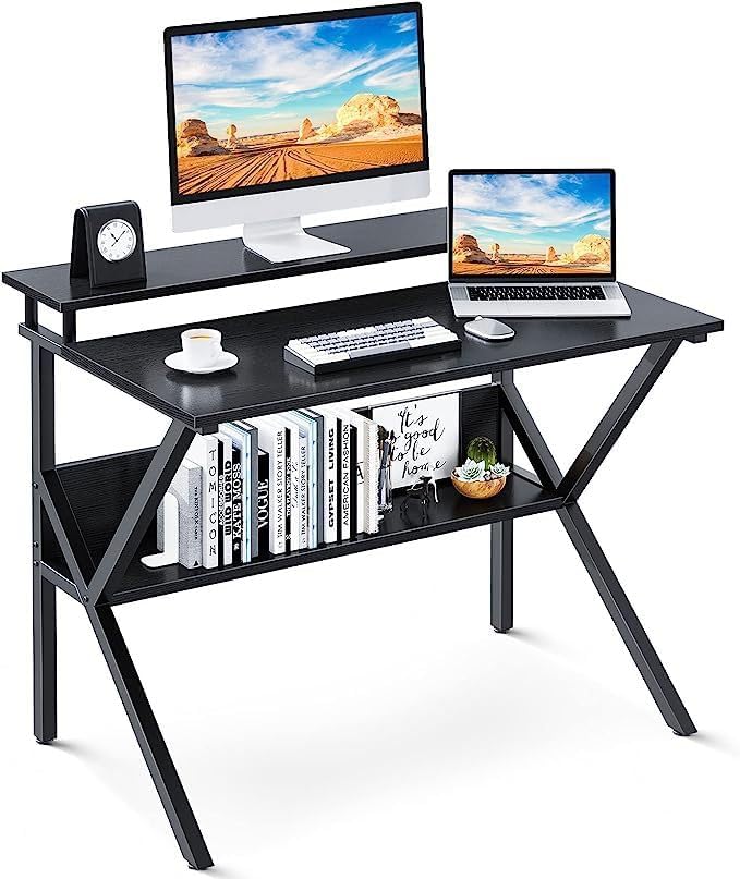 KKL パソコンデスク モニター台付き 幅70cm×奥行48cm 机 pcデスク 棚