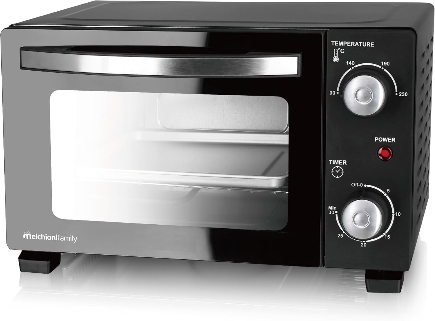 Melchioni Family | Elektro-Ofen Modell DEVIL 11 mit 11 Litern Kapazität, Temperatur einstellbar bis 230 °C, 30-Minuten-Timer, Farbe Schwarz