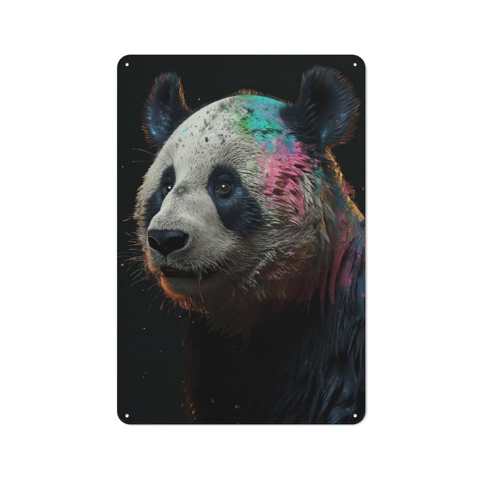 Cafe Style Decorative Metal Plaque 30x20cm Featuring Colorful Panda, Bistro Wall Plaque for Tea Room, Shop Wall Or Breakfast Area