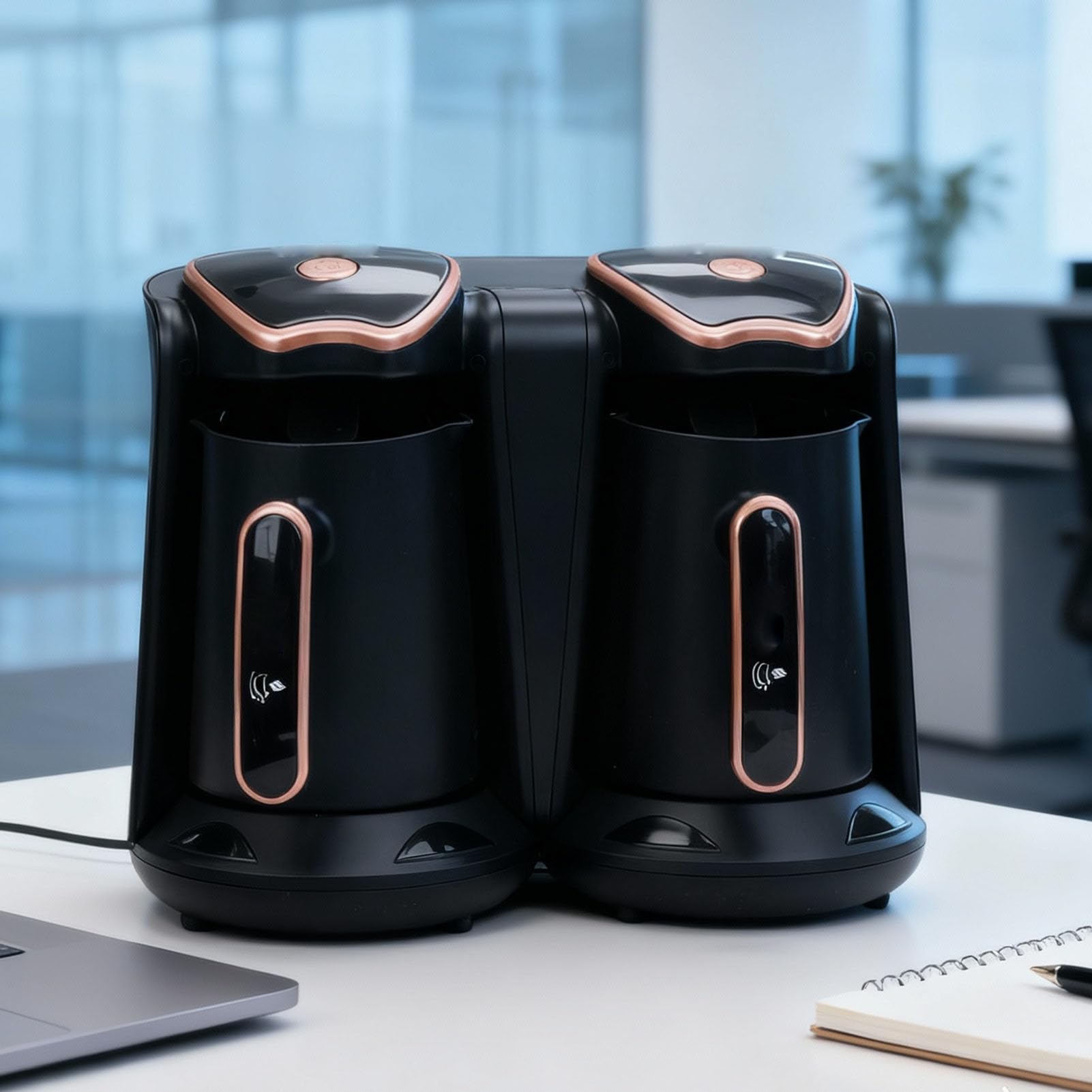 Qcwwy Türkische Kaffeemaschine, 1200 W, Hochleistungs-Design, Türkische Kaffeebrühmaschine, Einstellbare Temperaturregelung, Kochtopf mit Zwei Fächern für Zuhause oder Büro