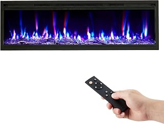 60-Inch Ultra-Thin Electric Fireplace | Wall-Mount or Recessed Installation with Remote | 750W/1500W Dual Heating, 12 Flame Colors & Log/Crystal Media Options