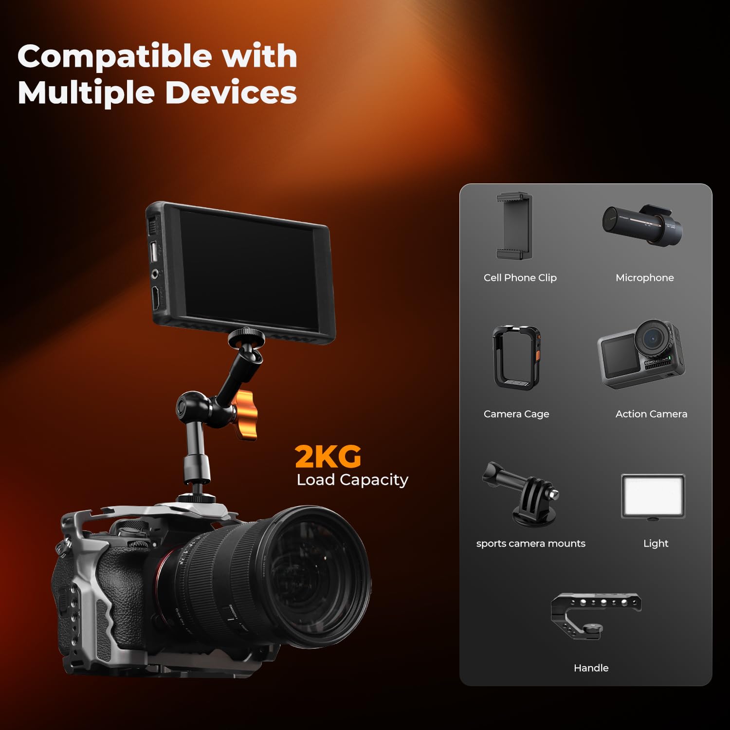 K&F CONCEPT 6 Pollici Braccio Magico con Super Morsetto Kit, Supporto e Crab Clamp per Fotocamera da Tavolo Articolato Flessibile, con Vite da 1/4" 3/8" per Monitor/Luce/Webcam/Microfono/Action Camera