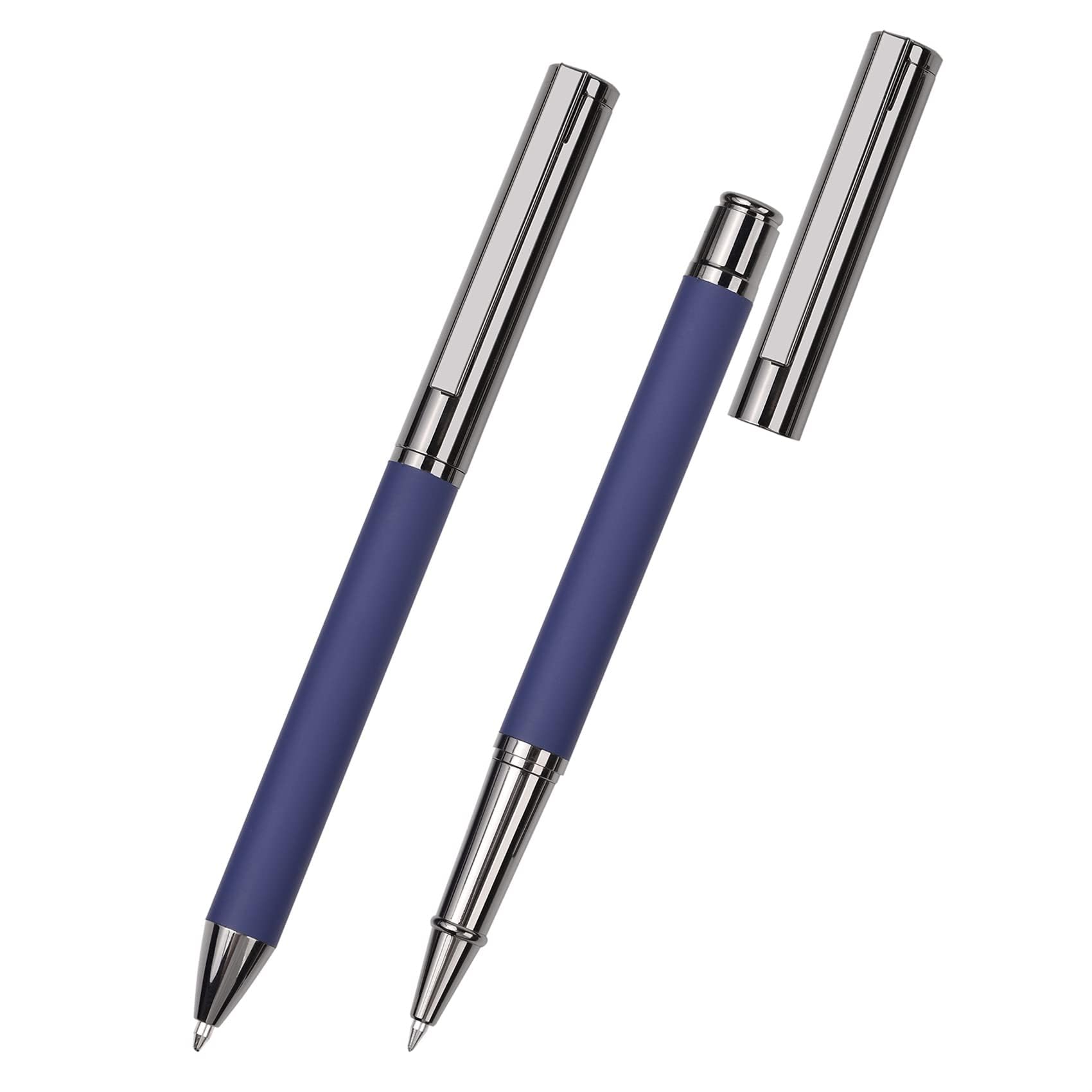 panjin Matte Black Forest Rollerball Pen with Black Ink Refill, Classic Design with Metal Case for Business Signature (Blue)