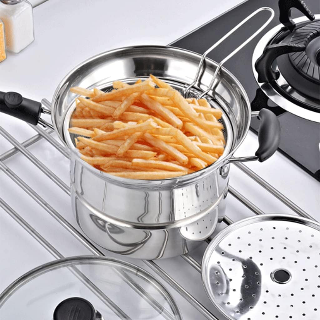 Fryer Basket, Fryer Basket/Skimmer Spoon Stainless Steel Mesh Spoon for Skimmer Multi-function Oil Filter Spoon with Ergonomic Handle Comfortable Grip Design Filter Spoon for Kitchen Strainer Basket