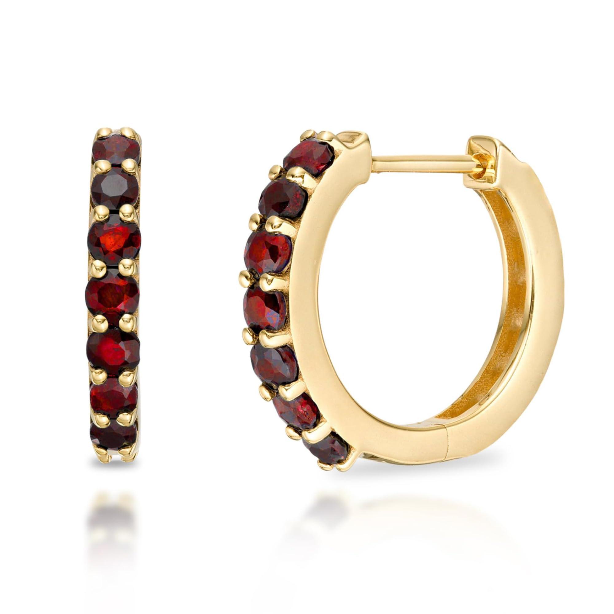 MAX STONE Tiny 10k Gold Hoop Huggie Earrings for Women 12MM Small Natural Gemstone Hoops