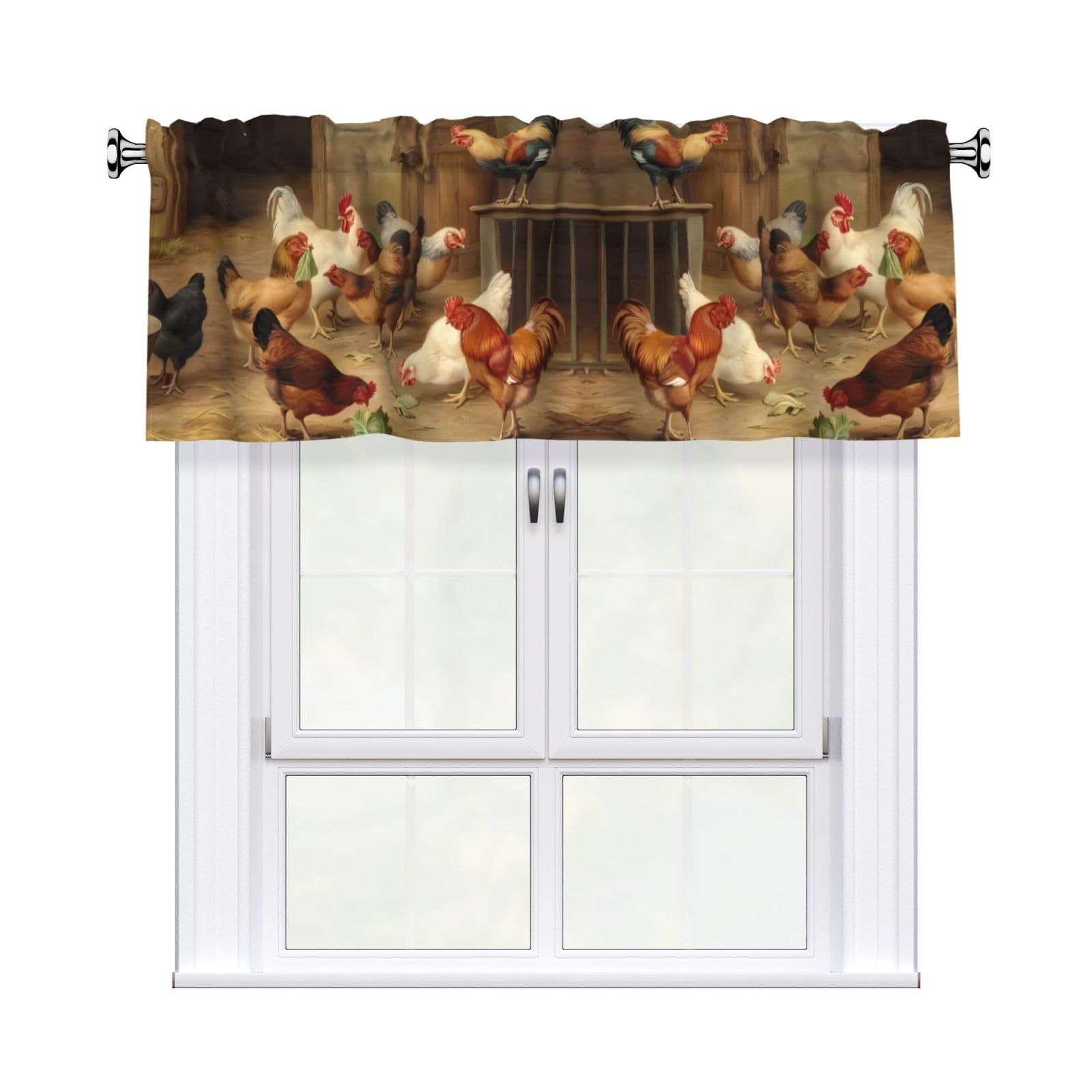 YYHHAOFA Farm Chickens Prints Durable Kitchen Window Layer – 54x18 Inch 100% Polyester Valance with Precision Construction