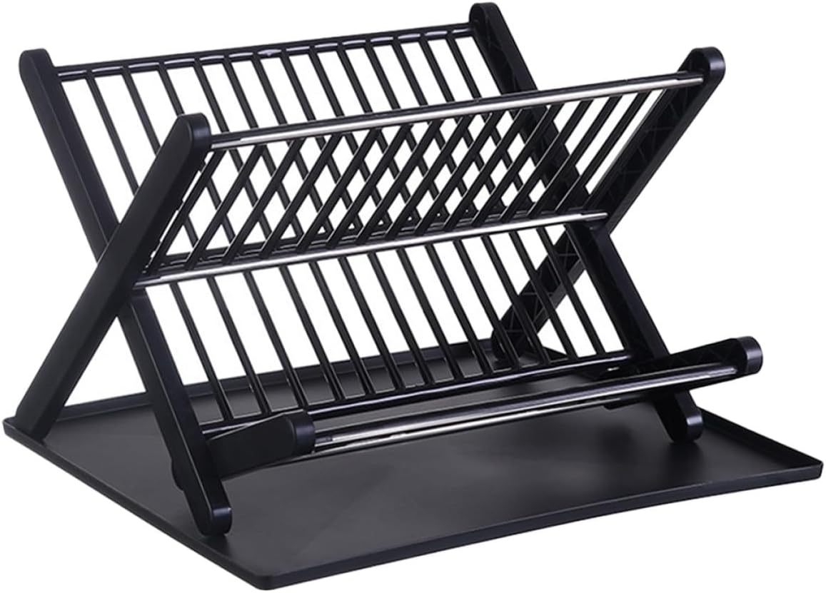 Folding Kitchen Dish Rack with Drip Tray, Multi-Functional Dish Bowl Drain Rack for Countertop, Large Capacity Collapsible Plate Drying Organizer for Home Kitchen Storage