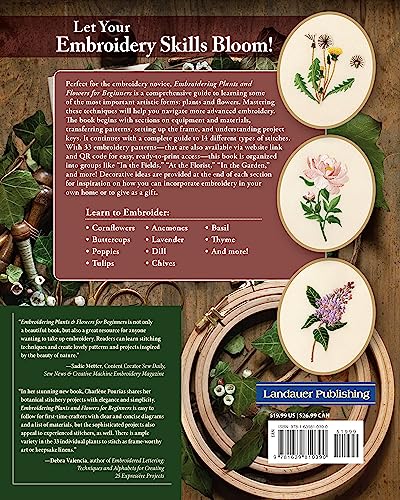Image of Embroidering Plants and Flowers for Beginners: 33 Plants to Stitch (Landauer) Ready-to-Use Embroidery Patterns Inspired by Nature, with Diagrams, Photos, a Stitch Guide, and Thread Suggestions