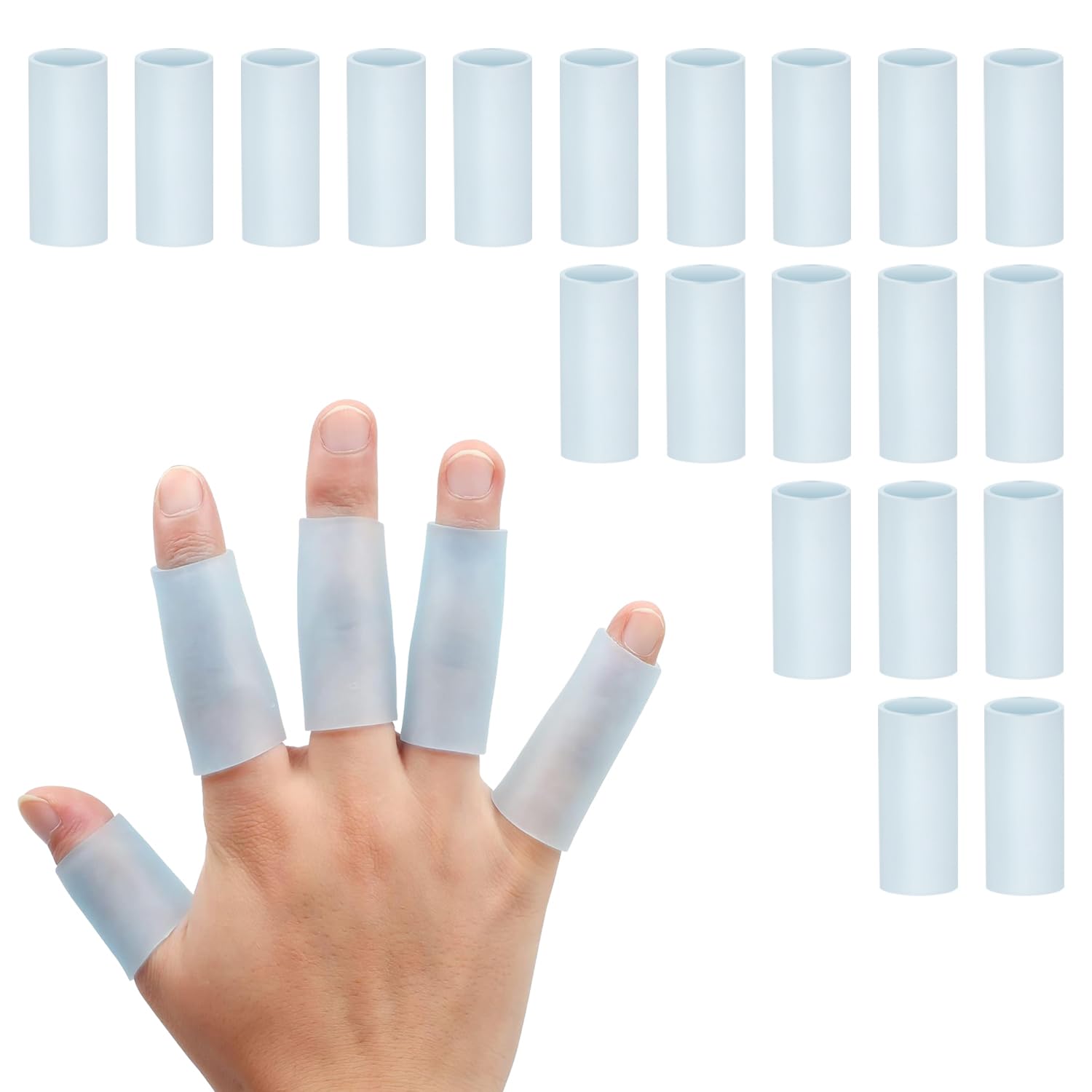Sumifun Gel Finger Protector, 20 Pcs Silicone Finger Sleeves for Corns, Fingernails Loss, Friction Pain Relief, Blue