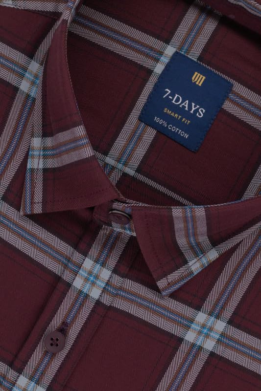 Image of 7-DAYS Men's Premium Check Shirt - 100% Cotton, Tailored Fit (Between Slim & Regular), Full Sleeve, with Pocket - Smart Office & Casual Look