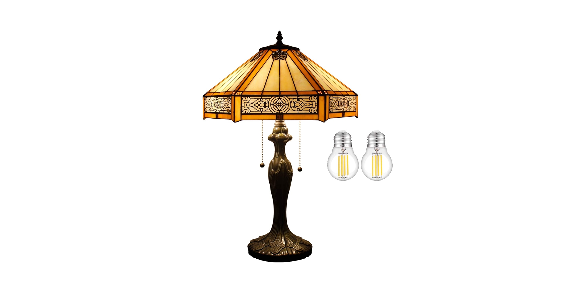 【美品】Tiffany Hexagon Design  テーブルランプ WERFACTORY Tiffany Table Lamp Yellow Hexagon Stained Glass