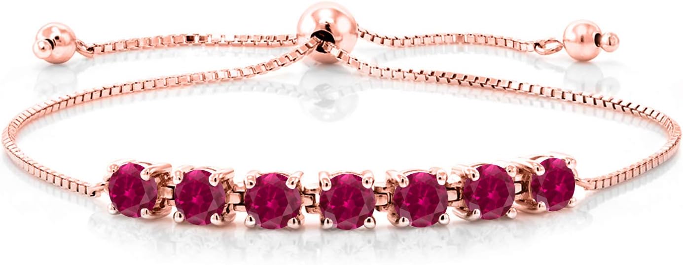 Gem Stone King 18K Rose Gold Plated Silver Round 4.5MM Gemstone Birthstone 7-Stone Tennis Bracelet for Women Fully Adjustable Up to 9 Inch