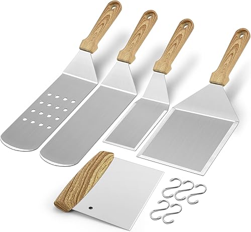 HaSteeL - Juego de 5 espátulas de metal, kit de accesorios de plancha resistente, herramientas de raspador de acero inoxidable duradero para