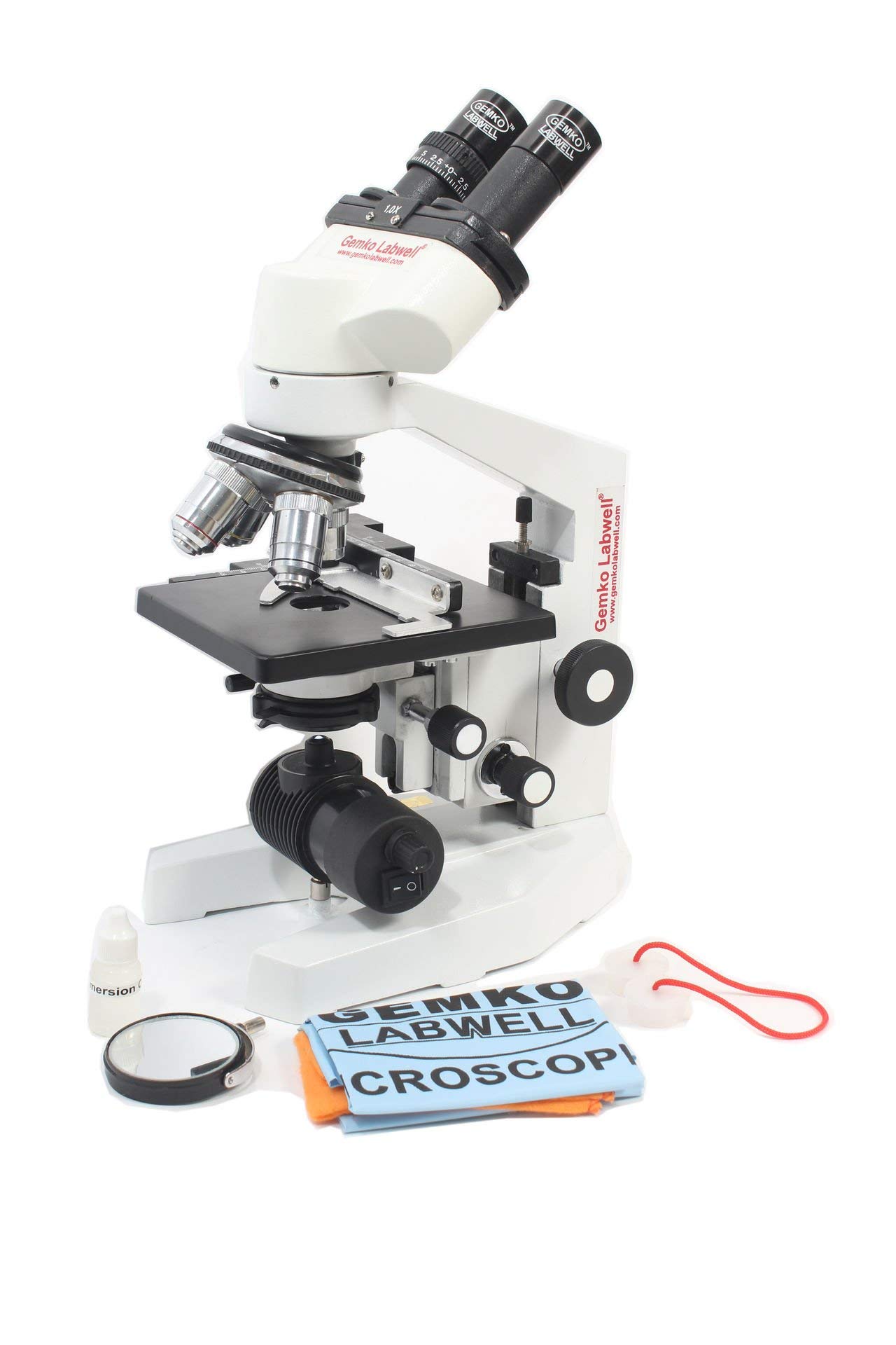 GEMKO LABWELL Vet Binocular Microscope 1000X Magnification Optics Metal White