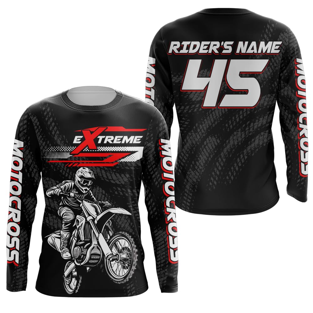 Extreme Motocross Racing Jersey Red UPF30+ Youth Dirt Bike Shirt Men Kids Women Off-Road Motorcycle Long Sleeves XM130 (01)