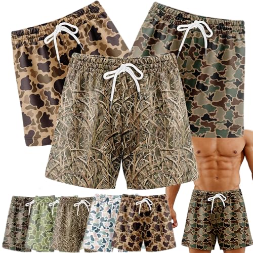 Pack 3 Duck Hunting Camo Shorts - 5 Inch Inseam Camo Mesh Design Daily Wear Mesh Outdoor Men Women (US Alpha X-Large Regular Regular 3Pack (A))