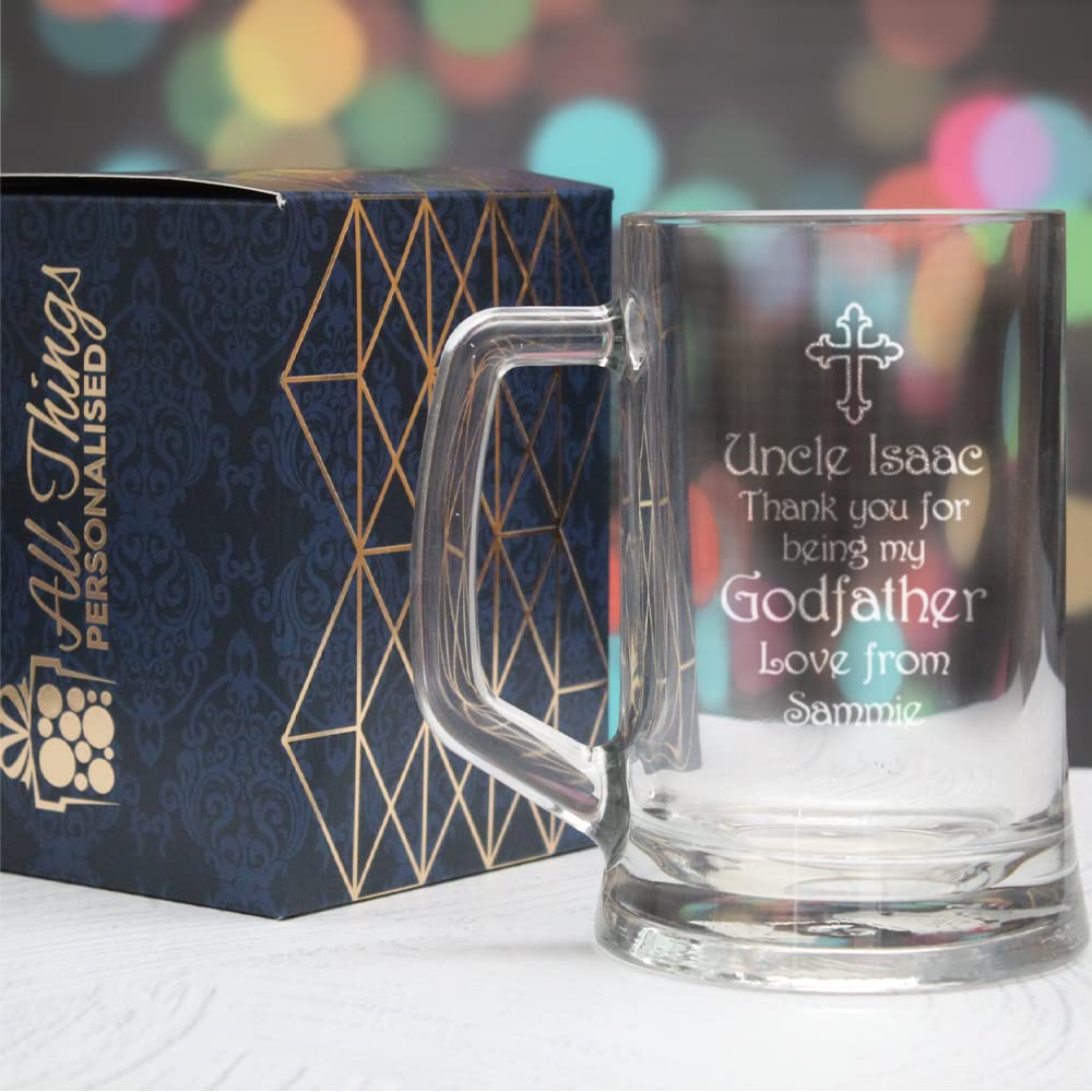 Personalised Engraved Godfather Gift Tankard Beer Mug Glass Any Name, Transparent - Image 2