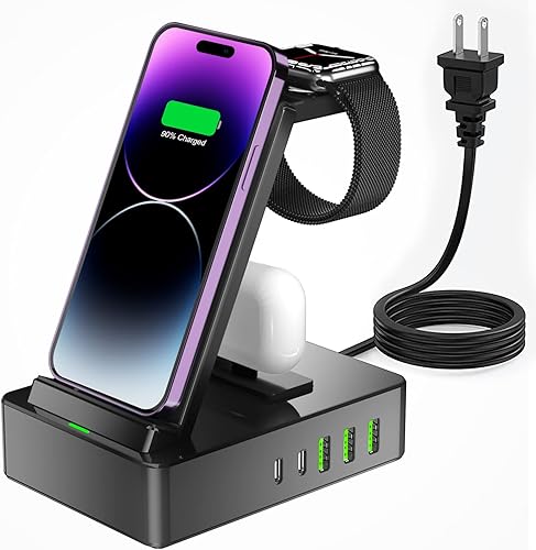 Estación de carga inalámbrica 8 en 1, 2 puertos USB C de 100 W, estación de carga de teléfono celular de aleación de aluminio compatible con iPhone